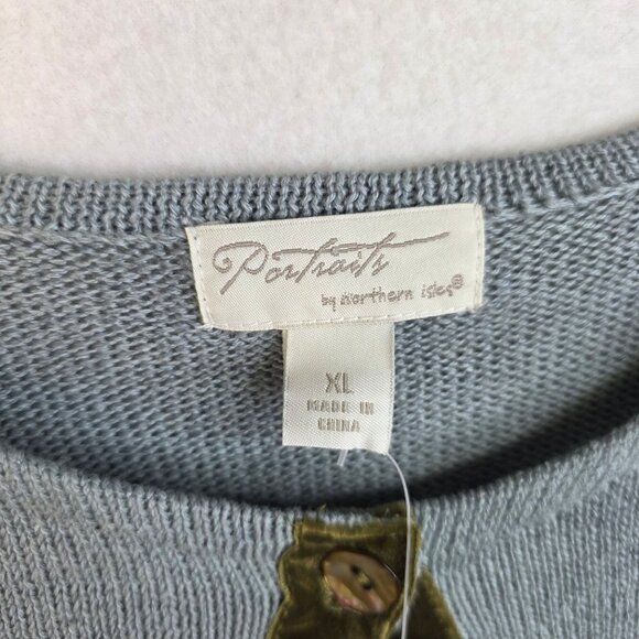 Northern Isles XL Linen Cardigan Single Button Leaf Embroider Cottage Deadstock - Picture 3 of 8